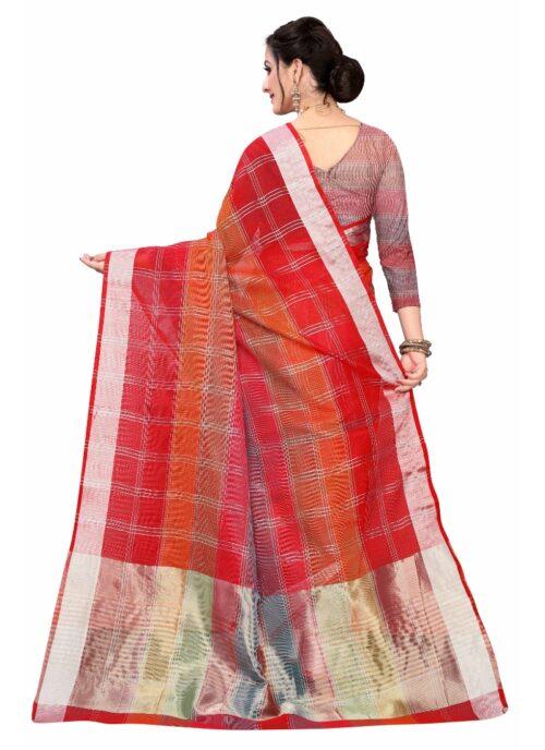 Generic Women's Cotton Blend Sarees (Red , 5-6Mtrs) - Image 2