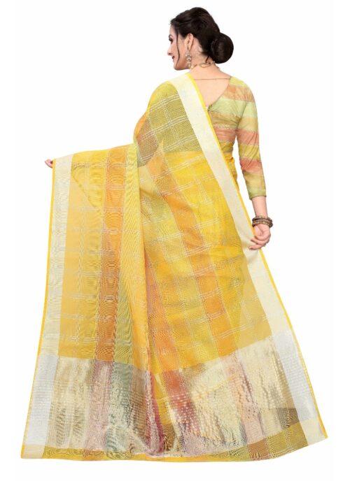 Generic Women's Cotton Blend Sarees (Yellow , 5-6Mtrs) - Image 2