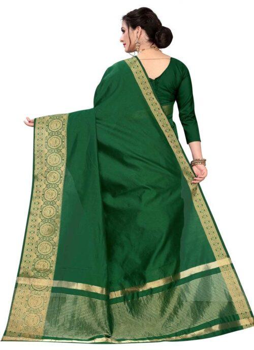 Generic Women’s Cotton Blend Sarees (Dark Green , 5-6Mtrs)