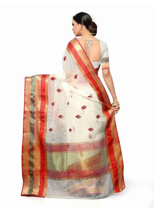 Generic Women’s Cotton Blend Sarees (White , 5-6Mtrs)