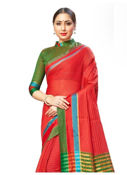 Generic Women’s Cotton Silk Sarees (Red , 5-6Mtrs)