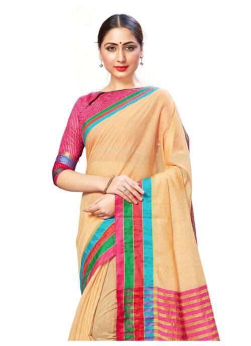 Generic Women's Cotton Silk Sarees (Baige , 5-6Mtrs)