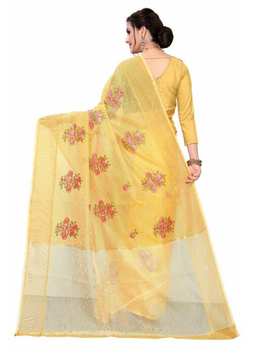 Generic Women’s Supar Net Sarees (Light Yellow , 5-6Mtrs)