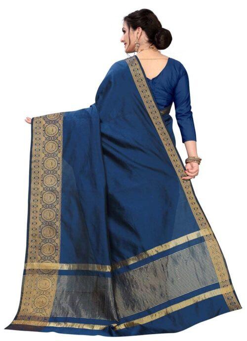 Generic Women’s Cotton Blend Sarees (Dark Blue , 5-6Mtrs)