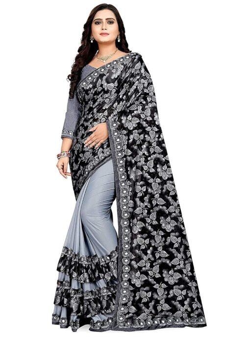 Generic Women’s Lycra Blend Sarees (Greay , 5-6Mtrs)