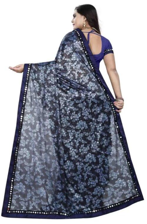 Generic Women’s Lycra Blend Sarees (Dark Blue , 5-6Mtrs)