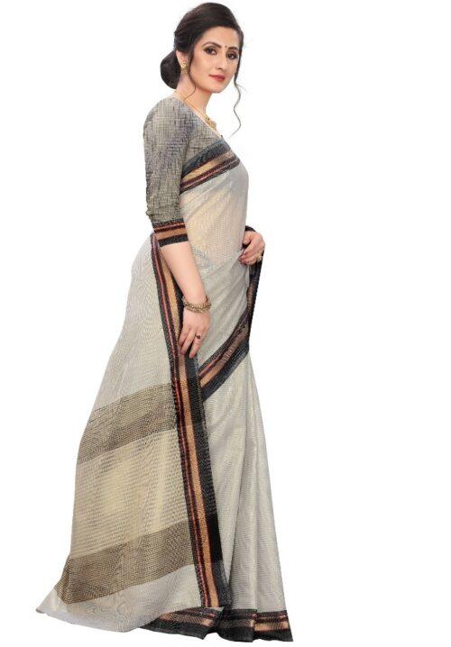 Generic Women's Cotton Silk Sarees (Greay , 5-6Mtrs) - Image 3