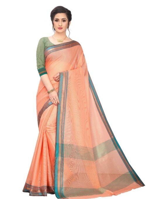 Generic Women’s Cotton Silk Sarees (Orange , 5-6Mtrs)