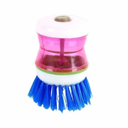 Generic Pack of 2_Plastic Wash Basin Brush Cleaner with Liquid Soap Dispenser (Multicolour) (Color: Assorted)