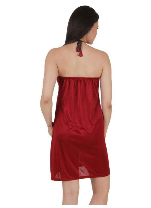 Women’s Satin Short Nighty with Sleeve Less(Color: Maroon, Neck Type: Halter Neck)