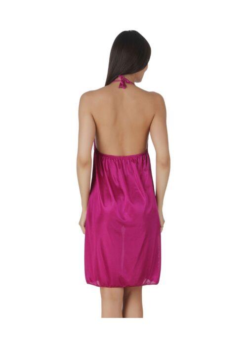 Women’s Satin Short Nighty with Sleeve Less(Color: Wine, Neck Type: Halter Neck)