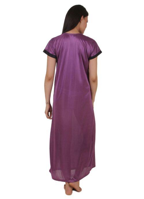 Women’s Satin Long Nighty Mega Sleeve(Color: Purple, Neck Type: V Neck)