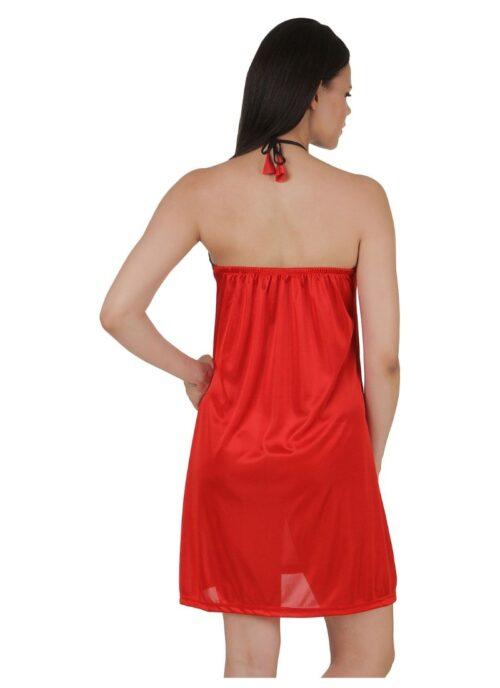 Women’s Satin Short Nighty with Sleeve Less(Color: Red, Neck Type: Halter Neck)