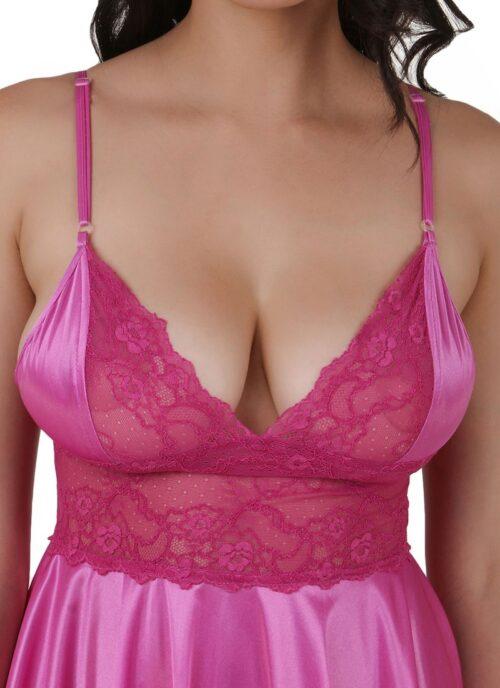 Women’s Satin Babydoll Slip Sleeve Less(Color: Pink, Neck Type: V Neck)