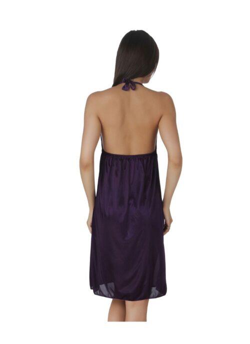 Women’s Satin Short Nighty with Sleeve Less(Color: Purple, Neck Type: Halter Neck)