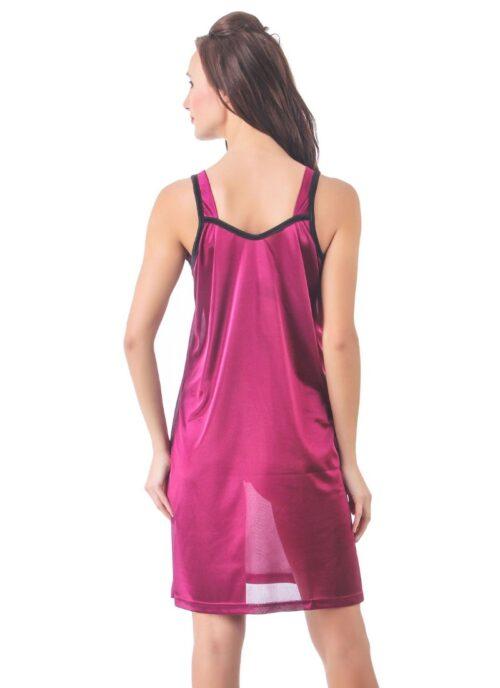 Women’s Satin Short Nighty with Sleeve Less(Color: Black Wine, Neck Type: Halter Neck)