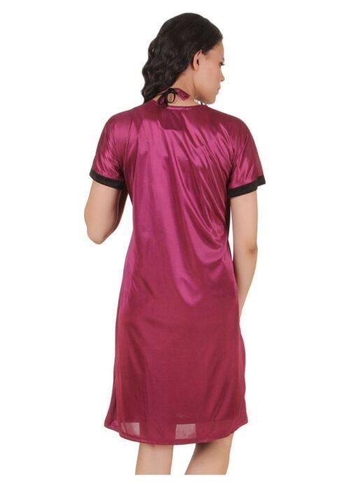 Women’s Satin Short Wrap Gown with Half Sleeve(Color: Dark Wine and Black, Neck Type: V Neck)