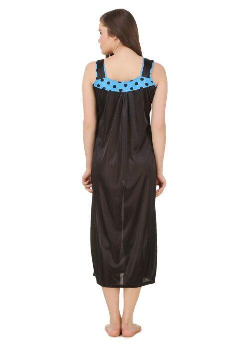 Women’s Satin Long Nighty with Sleeve Less(Color: Turquoise and Black, Neck Type: U Neck)