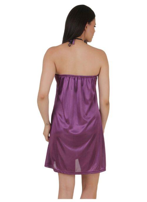 Women’s Satin Short Nighty with Sleeve Less(Color: Purple, Neck Type: Halter Neck)