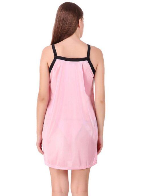 Women’s Satin Short Nighty with Half Sleeve(Color: Baby Pink and Black, Neck Type: V Neck)