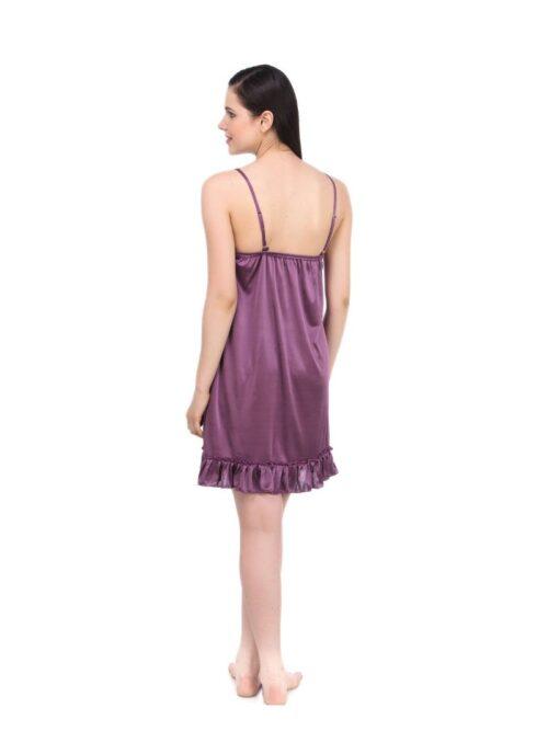 Women’s Satin Short Nighty with Sleeve Less(Color: Purple, Neck Type: V Neck)