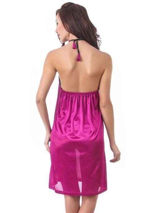 Women’s Satin Short Nighty with Sleeve Less(Color: Wine, Neck Type: Halter Neck)