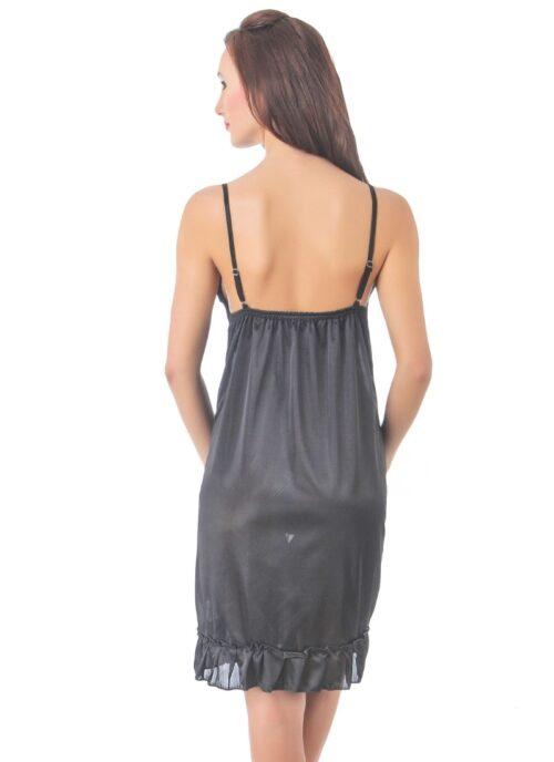 Women’s Satin Short Nighty with Sleeve Less(Color: Black, Neck Type: V Neck)