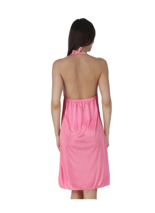 Women’s Satin Short Nighty with Sleeve Less(Color: Pink, Neck Type: Halter Neck)