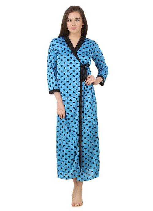 Women’s Satin Wrap Gown3 and 4 Sleeve(Color: Turquoise and Black, Neck Type: V Neck)