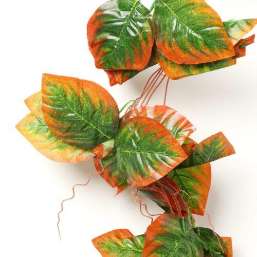 Generic Pack Of 2 Silk Polyester Artificial Shaded Orange Green Leaf Vine Hanging Garland Foliage Flowers Leaf Plants For Wall Decoration (Color: Orange-Green,Length: 15 Feet)