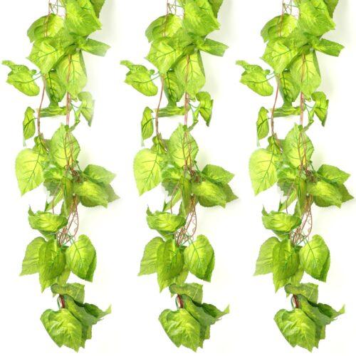 Generic Pack Of 5 Silk Polyester Artificial Money Plant Leaf Vine Hanging Garland Foliage Flowers Leaf Plants For Wall Decoration (Color: Green,Length: 15 Feet)