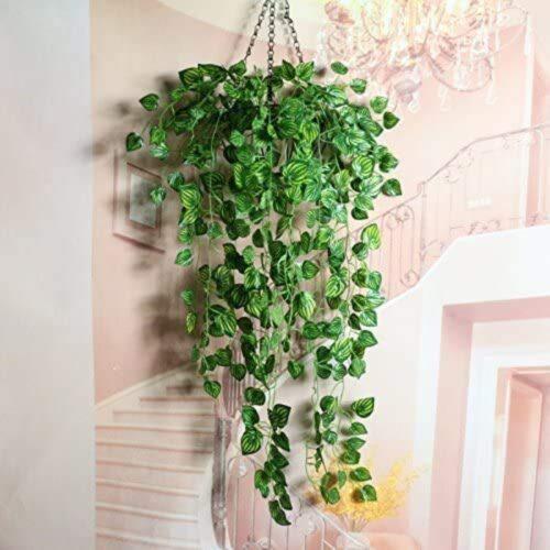 Generic Pack Of 2 Silk Polyester Artificial Watermelon Leaf Vine Hanging Garland Foliage Flowers Leaf Plants For Wall Decoration (Color: Green,Length: 6.5 Feet)