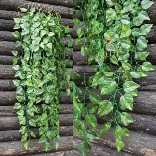 Generic Pack Of 3 Silk Polyester Artificial Money Plant Leaf Vine Hanging Garland Foliage Flowers Leaf Plants For Wall Decoration (Color: Green,Length: 15 Feet)