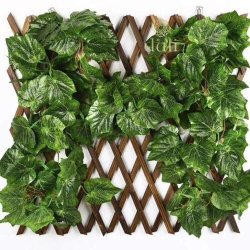 Generic Pack Of 5 Silk Polyester Artificial Grape Leaf Vine Hanging Garland Foliage Flowers Leaf Plants For Wall Decoration (Color: Green,Length: 15 Feet)