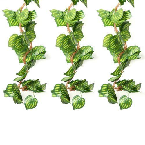 Generic Pack Of 2 Silk Polyester Artificial Watermelon Leaf Vine Hanging Garland Foliage Flowers Leaf Plants For Wall Decoration (Color: Green,Length: 6.5 Feet)