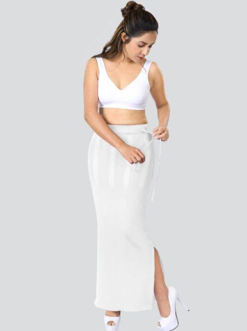 Dermawear Women’s Saree Shapewear (Model: SS_406_Saree Shaper, Color:White, Material: 4D Stretch)