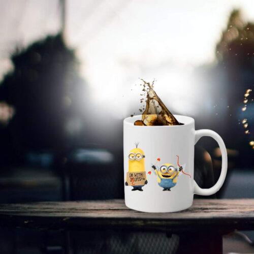 Double Minions Printed Ceramic Coffee Mug (Color: White, Capacity: 350ml) - Image 3