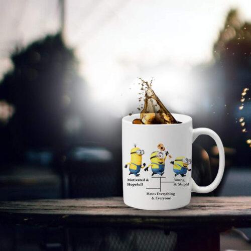 Triple Minions Printed Ceramic Coffee Mug (Color: White, Capacity: 350ml) - Image 3