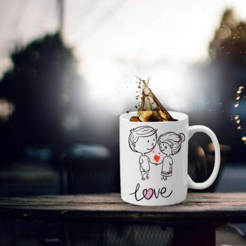 Love Couple Printed Ceramic Coffee Mug (Color: White, Capacity: 350ml) - Image 3