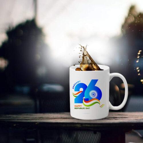 Happy Republic Day Printed Ceramic Coffee Mug (Color: White, Capacity: 350ml) - Image 3