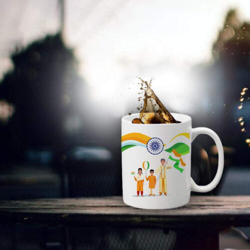 Indian Flag Printed Ceramic Coffee Mug (Color: White, Capacity: 350ml) - Image 3