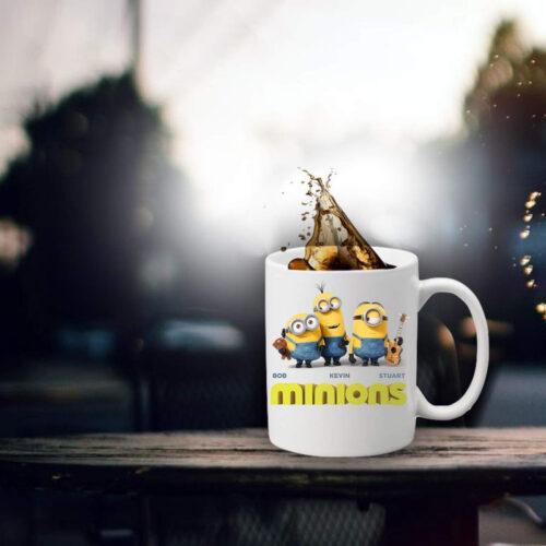 Triple Minions Printed Ceramic Coffee Mug (Color: White, Capacity: 350ml) - Image 3