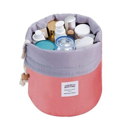 Generic Bucket Barrel Shaped Waterproof Cosmetic Makeup Bag Round Shape (Color: Assorted)