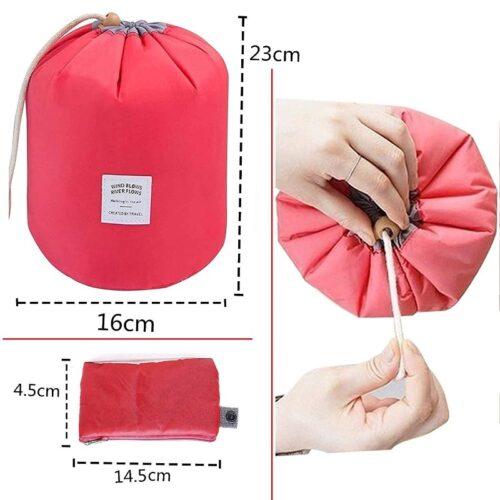 Generic Bucket Barrel Shaped Waterproof Cosmetic Makeup Bag Round Shape (Color: Assorted)