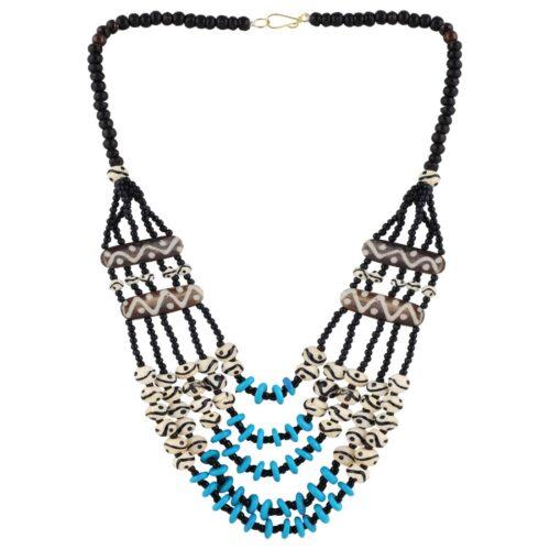 Generic Five Layer Designer Bone Beads Tibetan Style Necklace (Color: Multi Color)