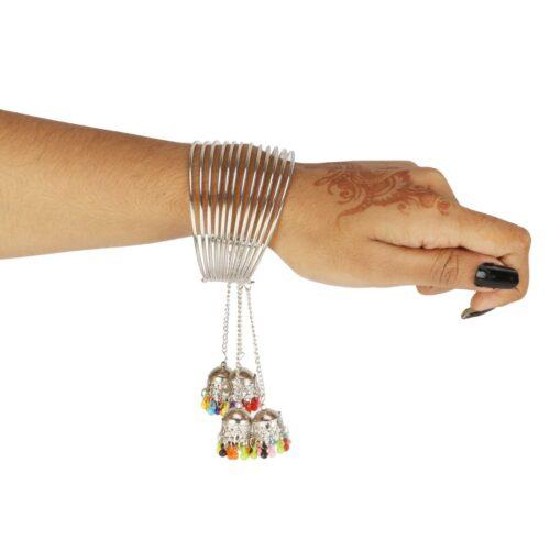 Generic Stylish Oxidized Silver Bangle Bracelet With Hanging Jhumki (Color: Silver)