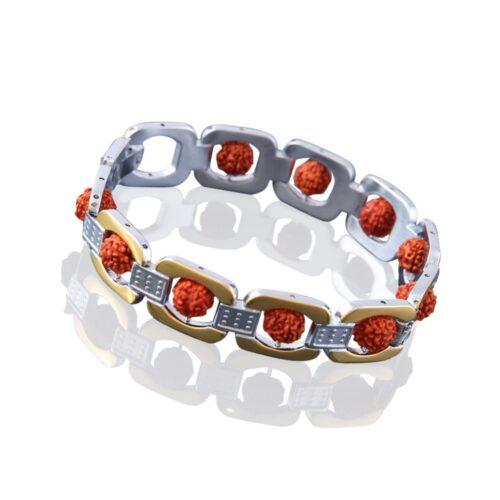 Generic Rudraksha Silver With Gold Tone Bracelet (Color: Silver With Gold)