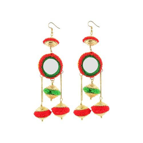 Generic Women’s Pom Pom, Gold plated Hook Dangler Hanging Fashion Earring (Color: Multi Color)