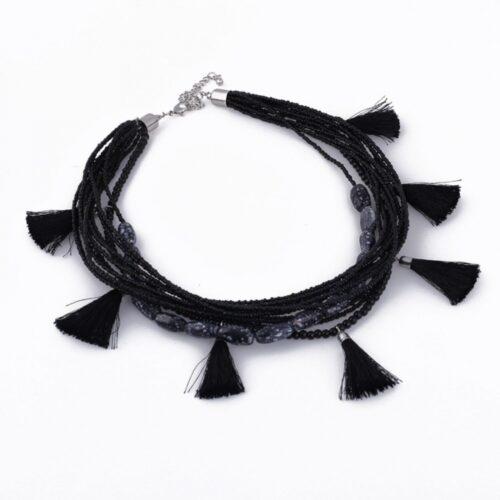 Generic Women’s Designer Black Tassels Necklace (Color: Black)