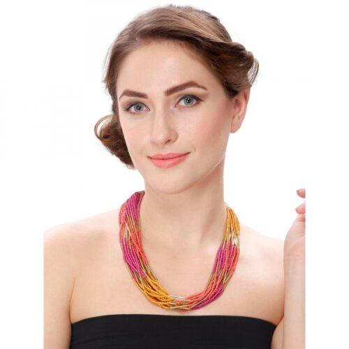 Generic Women’s Designer Elegant Multi Layer Multi Color Beads Necklace (Color: Multi Color)